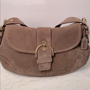 Coach Suede Shoulder Bag Taupe Suede